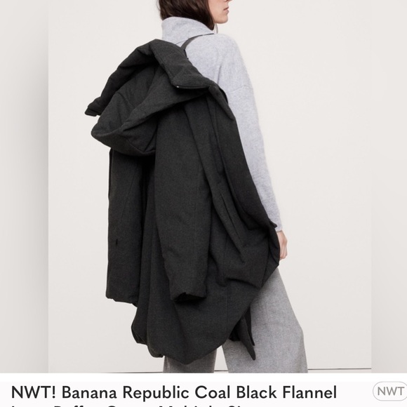 Last chance !NWT! Banana Republic Coal Black Flannel Long Puffer Coat - Medium - Picture 5 of 11